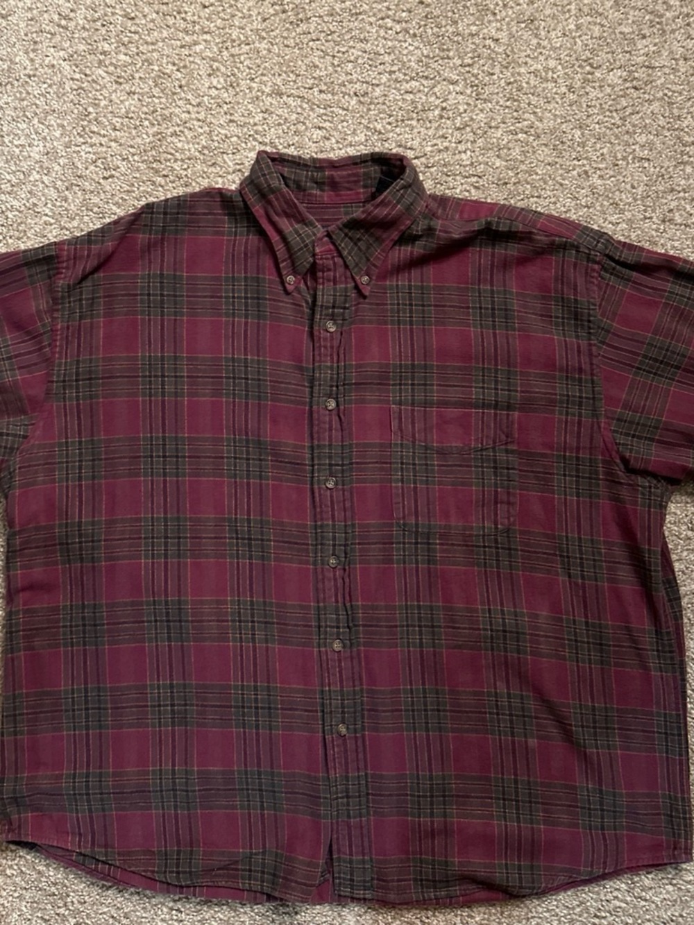 Van Heusen Men's Burgundy and Black Plaid Button-Down Shirt